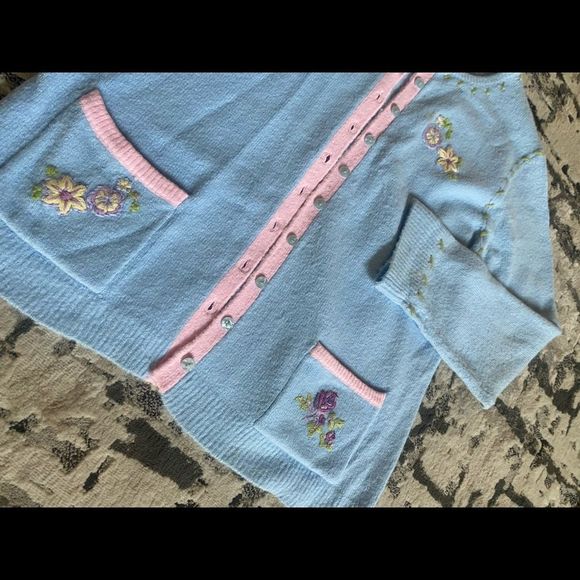Vintage White Stag Baby Blue Embroidered Cardigan Womens Medium - Picture 7 of 8